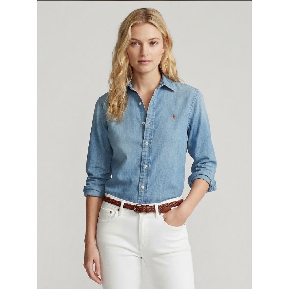 Polo Ralph Lauren Denim Shirt Women's size 4 Slim blue Pony Button Up Cotton